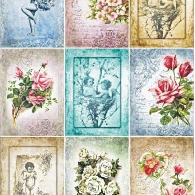 Softpapier, Decoupage, Bastelpapier, A4, Retro, Vintage, Engel, Rosen, S0135