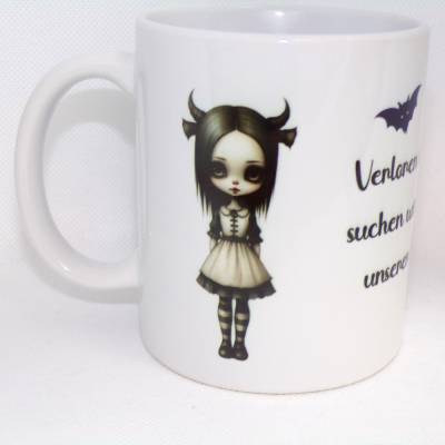 Tasse Gothic Mädchen mit Spruch Verloren in der Dunkelheit suchen wir in dem  Schatten unserer Vergangheit WGT 