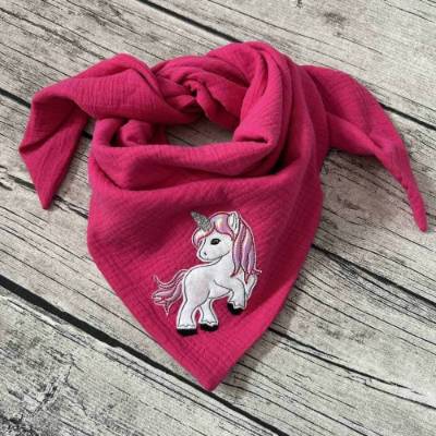 Wunderschönes Musselin Dreieckstuch für Kinder – Einhorn auf Pink, 100% Baumwolle