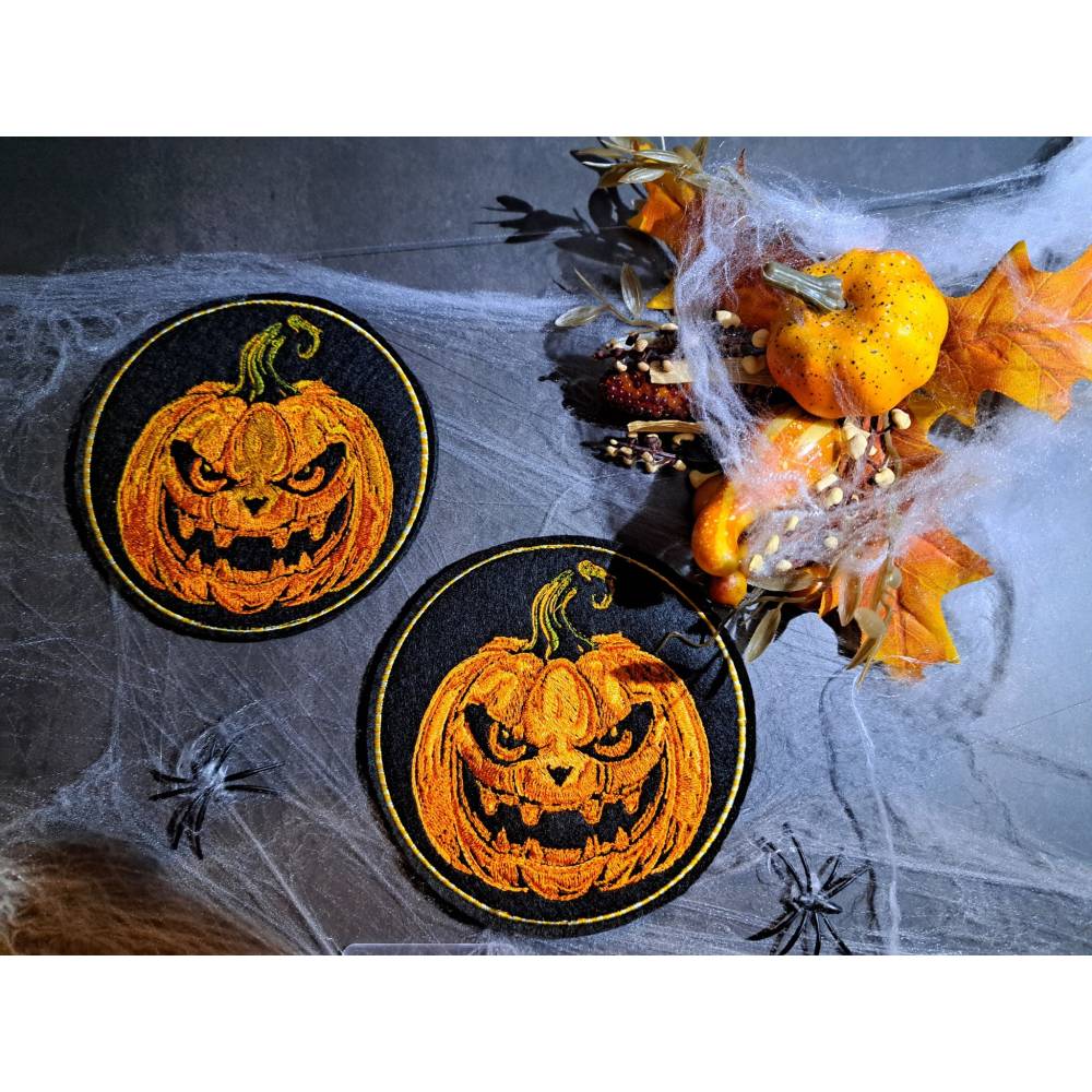 Kürbis lachend Lichteffekt Stickdatei 18x18cm bzw. 20x20cm – Perfekt für Halloween auf schwarzen Stoffen Bild 3