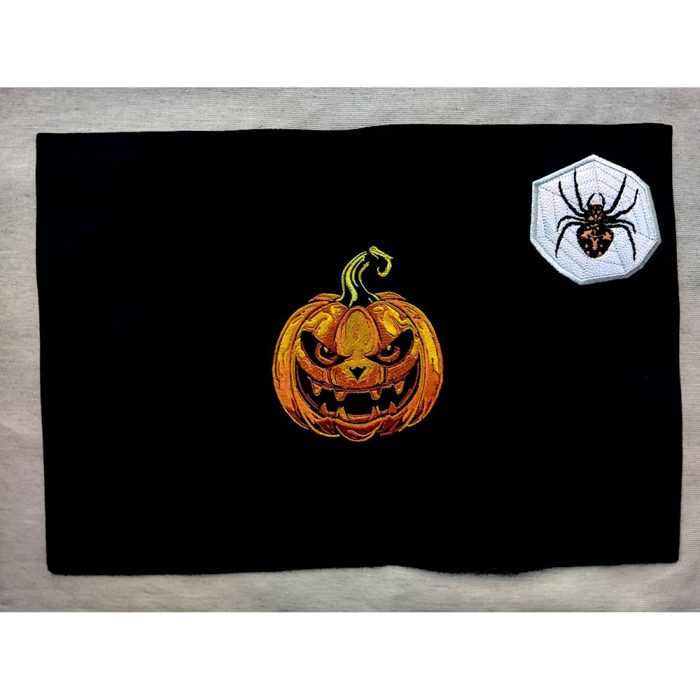 Kürbis lachend Lichteffekt Stickdatei 18x18cm bzw. 20x20cm – Perfekt für Halloween auf schwarzen Stoffen Bild 4