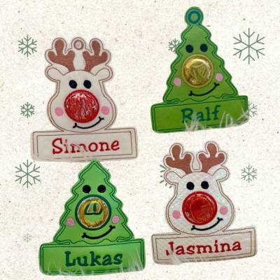 Stickdatei Weihnachten Schoko Nase Name Rentier & Tanne 13x18 Set 905 mit Anleitung