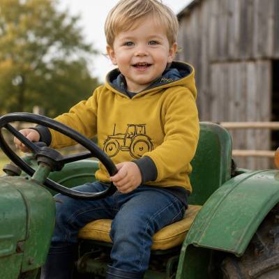 Traktor Hoodie Gr. 110 mit Astronautenkapuze & Stickerei – Kuscheliger Kinder Pulli