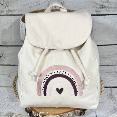 Kindergartenrucksack personalisiert Regenbogen Kindergarten Kindergartenkind individuelles Geschenk gestickt