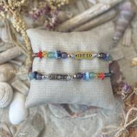 „Double Energy“ - Chakren-Armbänder mit Edelsteinen und Verbinder „Mondphasen“