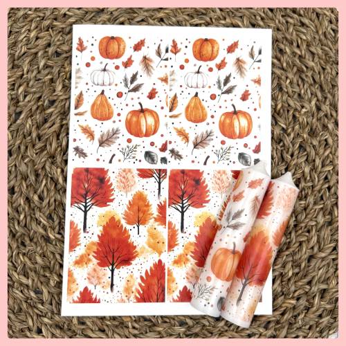 Kerzenfolie Herbst, Banderole HERBSTLIEBE, A5, bunt, Kerzentattoo Herbst, Wasserschiebefolie, Kerzensticker, z.B. herbst