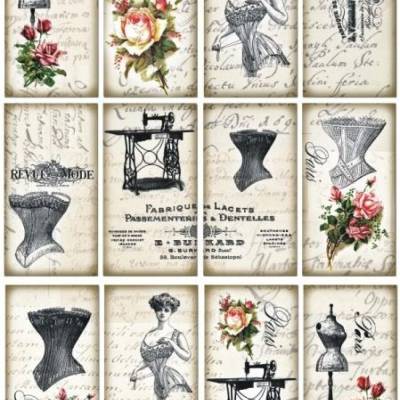 Softpapier, Decoupage, Bastelpapier, A4, Retro, Vintage, Frauen, Paris, Rosen, S0136