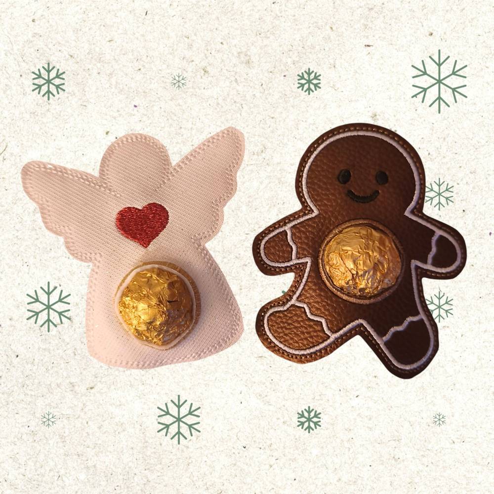 Stickdatei Weihnachten Engel & Lebkuchenmann Set 10x10 – Schoko Nase, Geschenkanhänger & Anleitung Bild 3