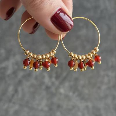 Achat Ohrringe Creolen – Handgemachter Boho Naturschmuck mit Edelstein & Glasperlen