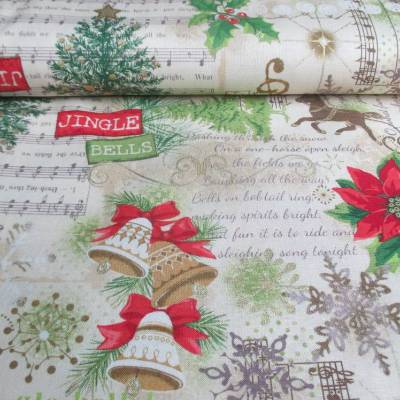 Patchworkstoff Weihnachten Jingle Bells Fabric Laura Berringer creme (1m/14,-€)