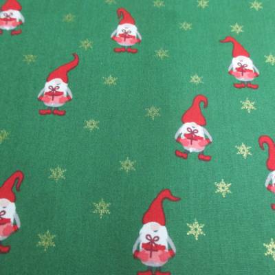 Weihnachtsstoff Baumwolle  Wichtel grün & gold (1m/10,-€)