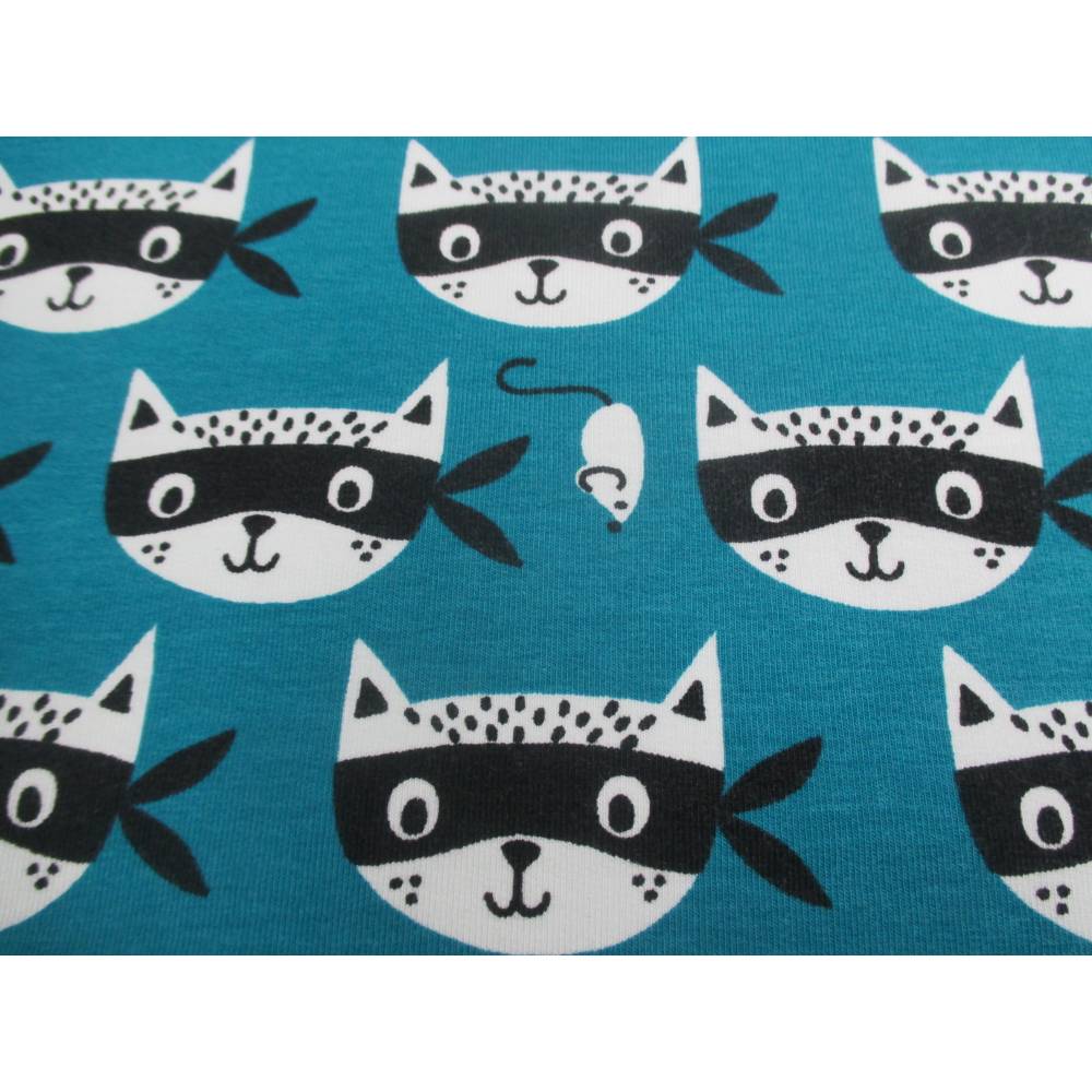 Sweat mit Ninja Kitty und Maus angeraut hellpetrol Oeko-Tex Standard 100 (1m/14,-€) Bild 1