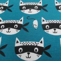 Sweat mit Ninja Kitty und Maus angeraut hellpetrol Oeko-Tex Standard 100 (1m/14,-€)