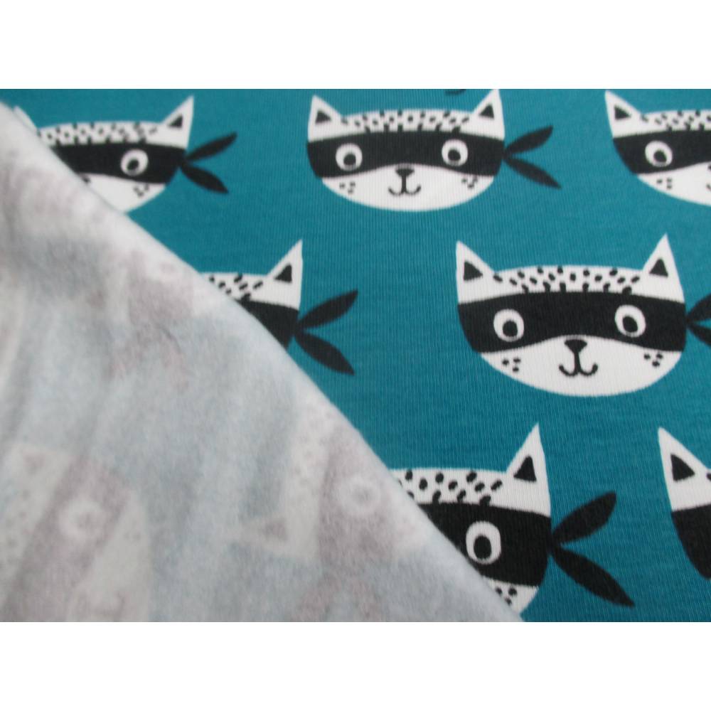 Sweat mit Ninja Kitty und Maus angeraut hellpetrol Oeko-Tex Standard 100 (1m/14,-€) Bild 3