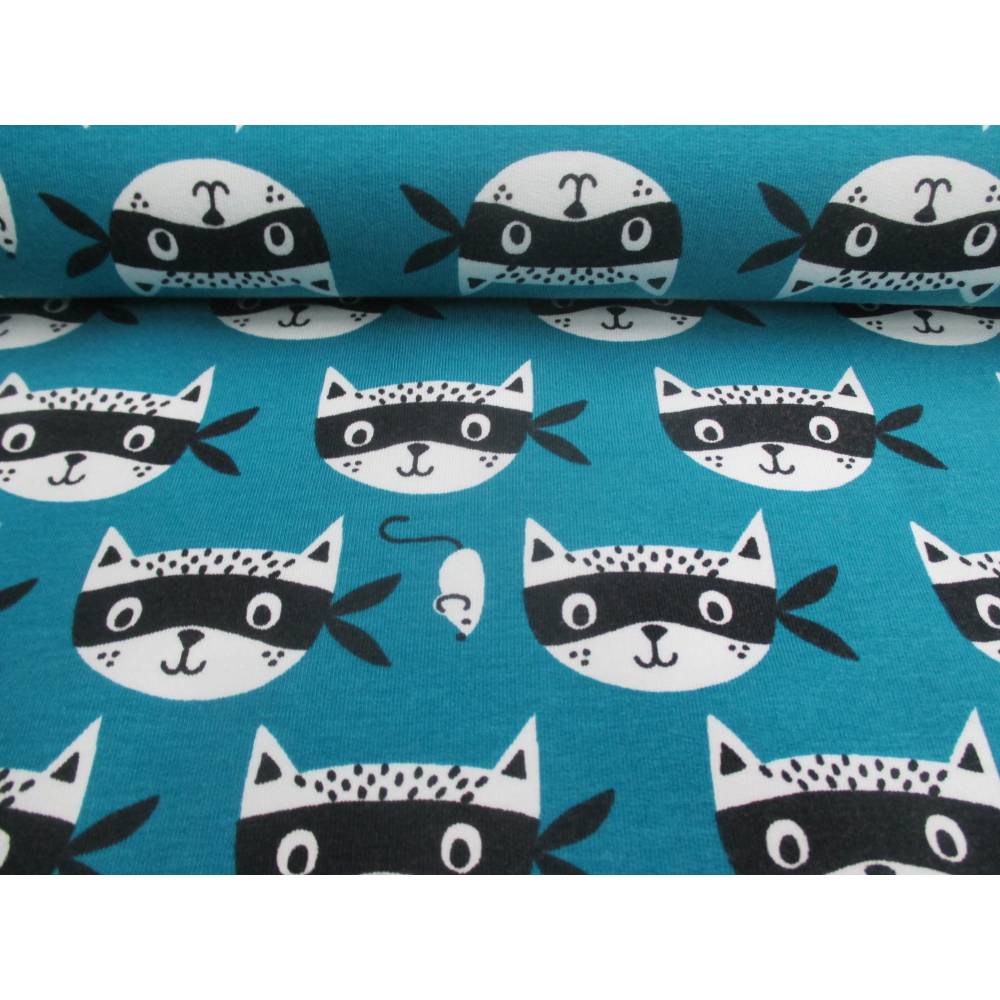 Sweat mit Ninja Kitty und Maus angeraut hellpetrol Oeko-Tex Standard 100 (1m/14,-€) Bild 4