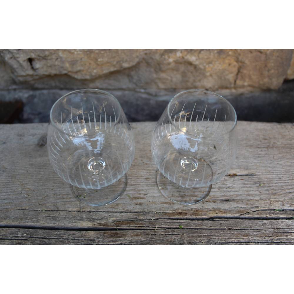 2 Cognacgläser Cognacschwenker Kristallglas geschliffene Streifen 60er Jahre West Germany