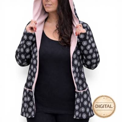 Schnittmuster Damen Cardigan – Groessen 32 bis 50 – Mit Kapuze oder Buendchen – Raffung Aermel optional