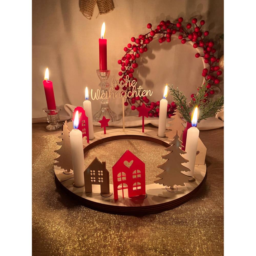 Nachhaltiger Adventskranz aus Holz modern | Weihnachtskranz aus Holz