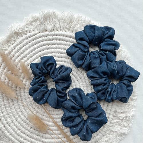 Scrunchie Jeans blau mit Punkten, Haargummi, Zopfgummi