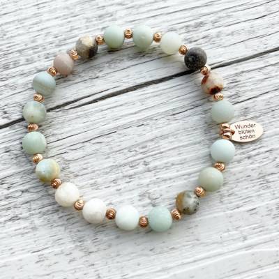 Edelstein Armband AMAZONIT aus 925er Sterlingsilber in Roségold