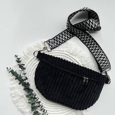 Bauchtasche aus Cord, schwarz, Gürteltasche, Hipbag, Crossbody Tasche