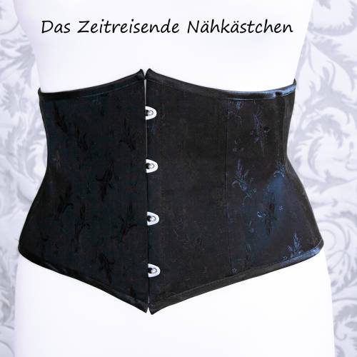 Schwarzes Coutil-Taillenkorsett mit floralem Muster – handgefertigt im Victorian Style, perfekt für Gothic-Looks