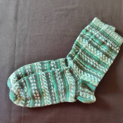 Handgestrickte Socken Gr. 46/47 in Grün/Grau