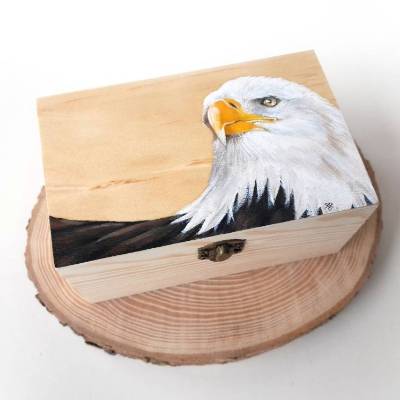 Handbemaltes Schatzkästchen Adler – Personalisierbare Schmuck- & Erinnerungsbox aus Holz