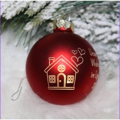 Unser erstes Weihnachten im Eigenheim - Personalisierte Weihnachtskugel mit Lasergravur