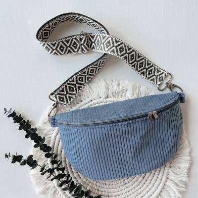 Bauchtasche aus Cord, Rauchblau, Gürteltasche, Hipbag, Crossbody Tasche
