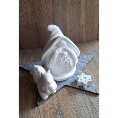 Keramik Räucherwichtel-Set – Handgefertigte Deko mit Eichhörnchen & Schneeflocke für Weihnachten oder als Wichtelgeschenk