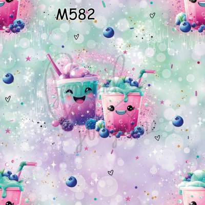 M582 PummelPinguine Exclusive „Kinderstoff Blaubeer Bubble Tea – Happy Cups Blueberry Bubble Tea"