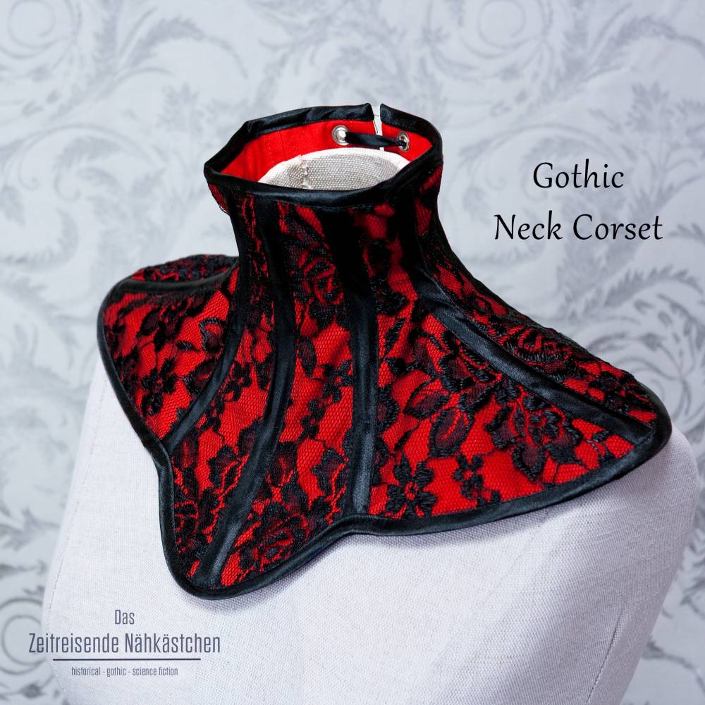Gothic Halskorsett mit Blütenkante – romantischer Spitzenkragen, handgefertigt, wählbar in Rot, Blau, Schwarz oder Weiß Bild 1