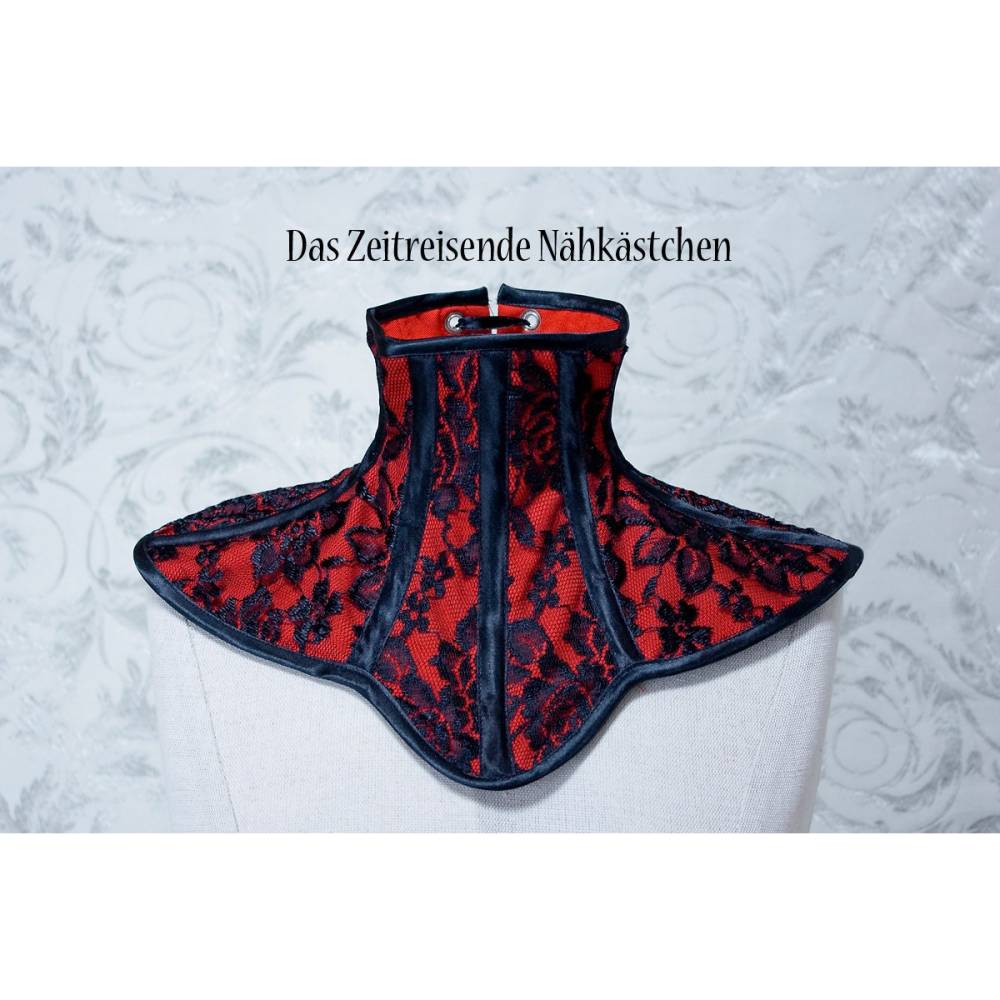 Gothic Halskorsett mit Blütenkante – romantischer Spitzenkragen, handgefertigt, wählbar in Rot, Blau, Schwarz oder Weiß Bild 2