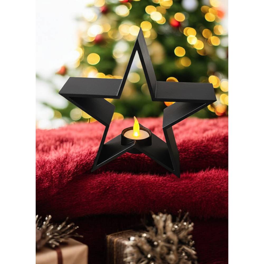 3D Deko Stern Windlicht 20 cm  Modern Weihnachtsstern Tischdeko | LED  Teelicht | Gold Silber Wei | Geschenkidee