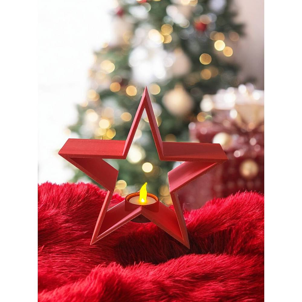 3D Deko Stern Windlicht 20 cm  Modern Weihnachtsstern Tischdeko | LED  Teelicht | Gold Silber Wei | Geschenkidee