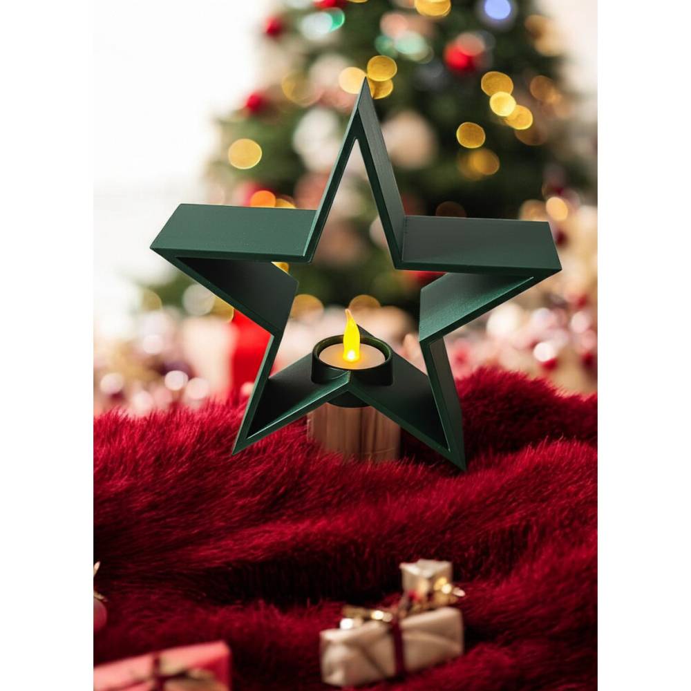 3D Deko Stern Windlicht 20 cm  Modern Weihnachtsstern Tischdeko | LED  Teelicht | Gold Silber Wei | Geschenkidee