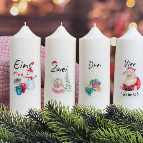 Adventskerzen aus Sojawachs | 4er Set ohne Duft | Nachhaltige Weihnachtskerzen – Eins Zwei Drei Vier