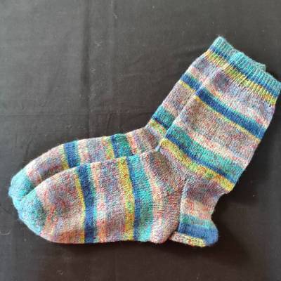 Handgestrickte Socken Gr.46/47 bunt meliert