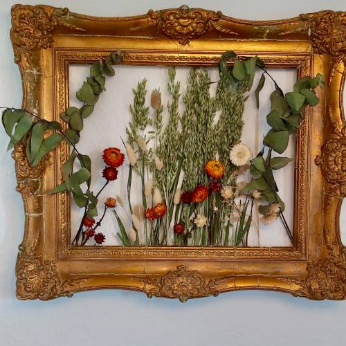 Trockenblumen im  goldenen Holzbilderrahmen Antik Geschenkidee mit Trockenblumen Handgemacht Einzigartig Bild  Collage B