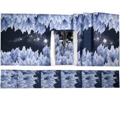 Bestecktaschen 6 Stück & Tischläufer Winter – Tischset & Tischdeko Weihnachten, wasserabweisend, Handarbeit