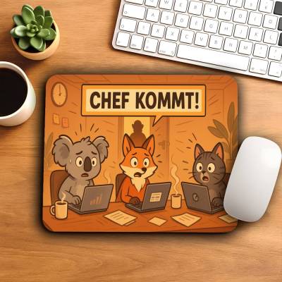 Lustiges Mauspad „Chef kommt!“ – Geschenk für Büro & Kollegen