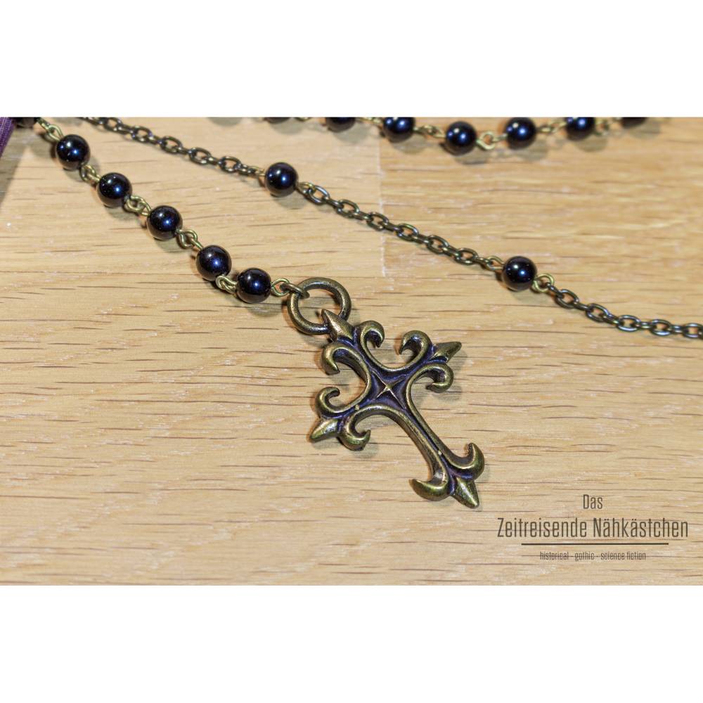 Elizabethanischer Gewandschmuck – Tudor Schmuckset mit schwarzem Onyx & Perlenketten für Renaissance, Bild 4