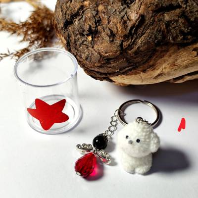 Handgemachter Schutzengel-Schlüsselanhänger mit Edelstein & Mini-Hund – Einzigartiges Geschenk