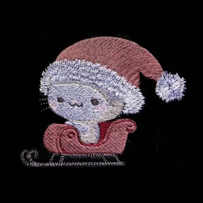 Katze Weihnachtsschlitten Stickdatei 18x18cm bzw. 20x20cm – Santa Claus Katzenmotiv für Stickmaschine