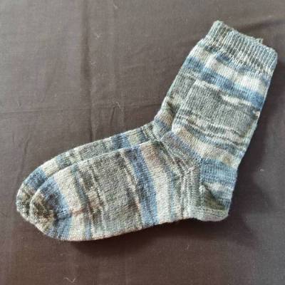 Handgestrickte Socken Gr.44/45 in Grau und Blau gemustert