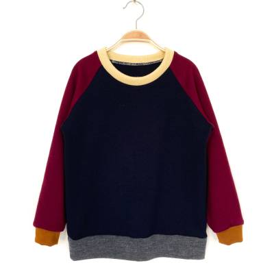 Wollpullover Größe 128 dunkelblau weinrot / Upcycling Kinderpullover 100% Merinowolle
