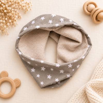Kuschelig warmer Unisex Winter Loop Schlauchschal Beige Braun Weiße Sterne  Kinder 1 - 6 Jahre
