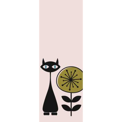 Lesezeichen Retro-Blumenkatze, 5 Buchzeichen mit schwarzen Katzen und bunten, stilisierten Blumen