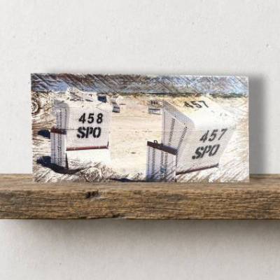 Holzdruck Strandkörbe SPO | Upcycling Holzbalken | Sankt Peter Ording | maritimes Deko-Unikat